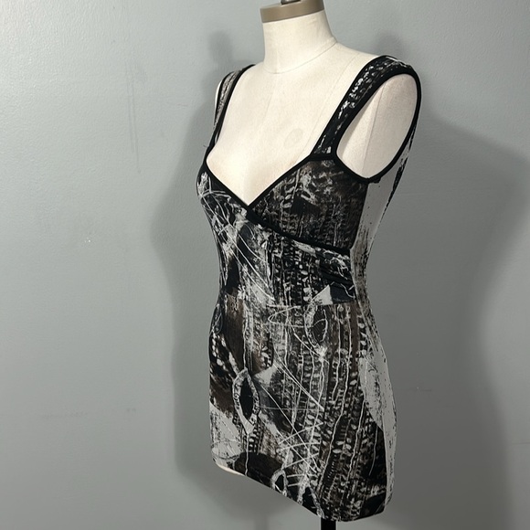 Italian Le Gatte Sheer V- neck Stretchy Mini Mesh Dress  size US 6 - Picture 7 of 13